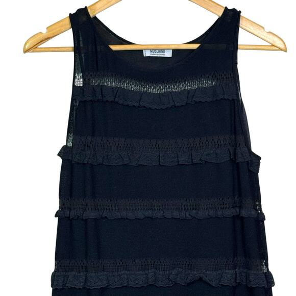 Vintage Moschino Cheap & Chic Size 10 Silk Blend Black Ruffle Lace Slip Dress - Picture 2 of 11